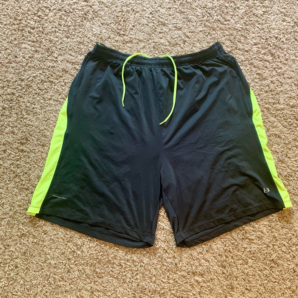 L Layer 8 workout shorts. Black and lime green.